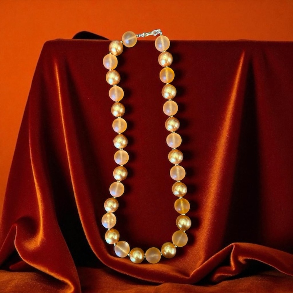 Vintage Peach and Gold Beaded Strand Necklace 24"-25"